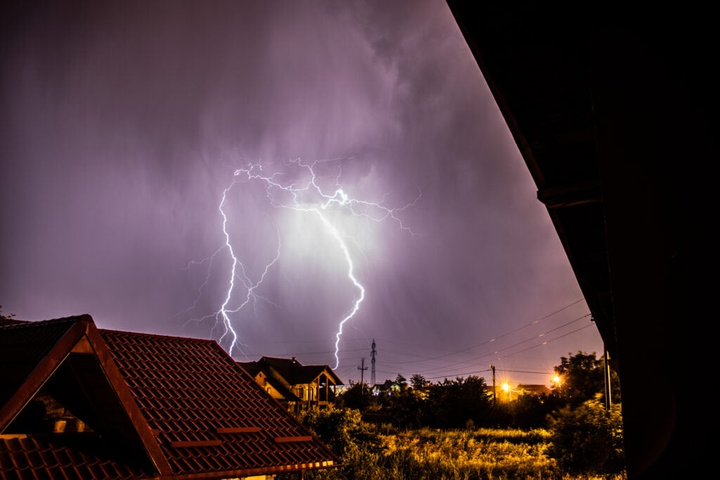 lightning storm over a residential area